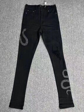 New AMIRI Black Crystal Snake Patch Distressed Skinny Jeans - Size 26